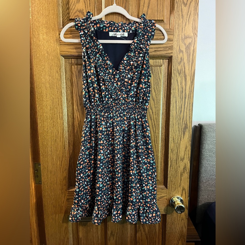 Annabella Navy Floral Sleeveless Ruffle Dress